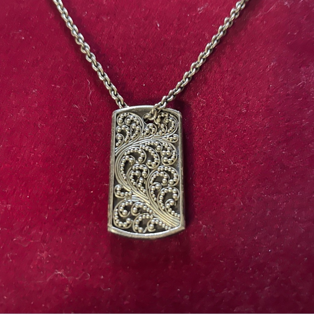 Vintage Rare Lois Hill Tree of Life Rectangle Pendant Necklace
